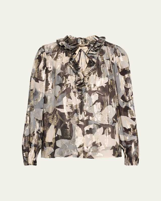 Boden Metallic Ruffle-Trim Blous